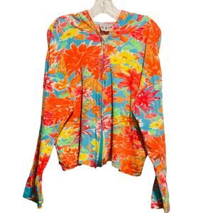 Women's KERAN HART XL Hoody Colorful Front Zip Boho Artsy 100% Cotton